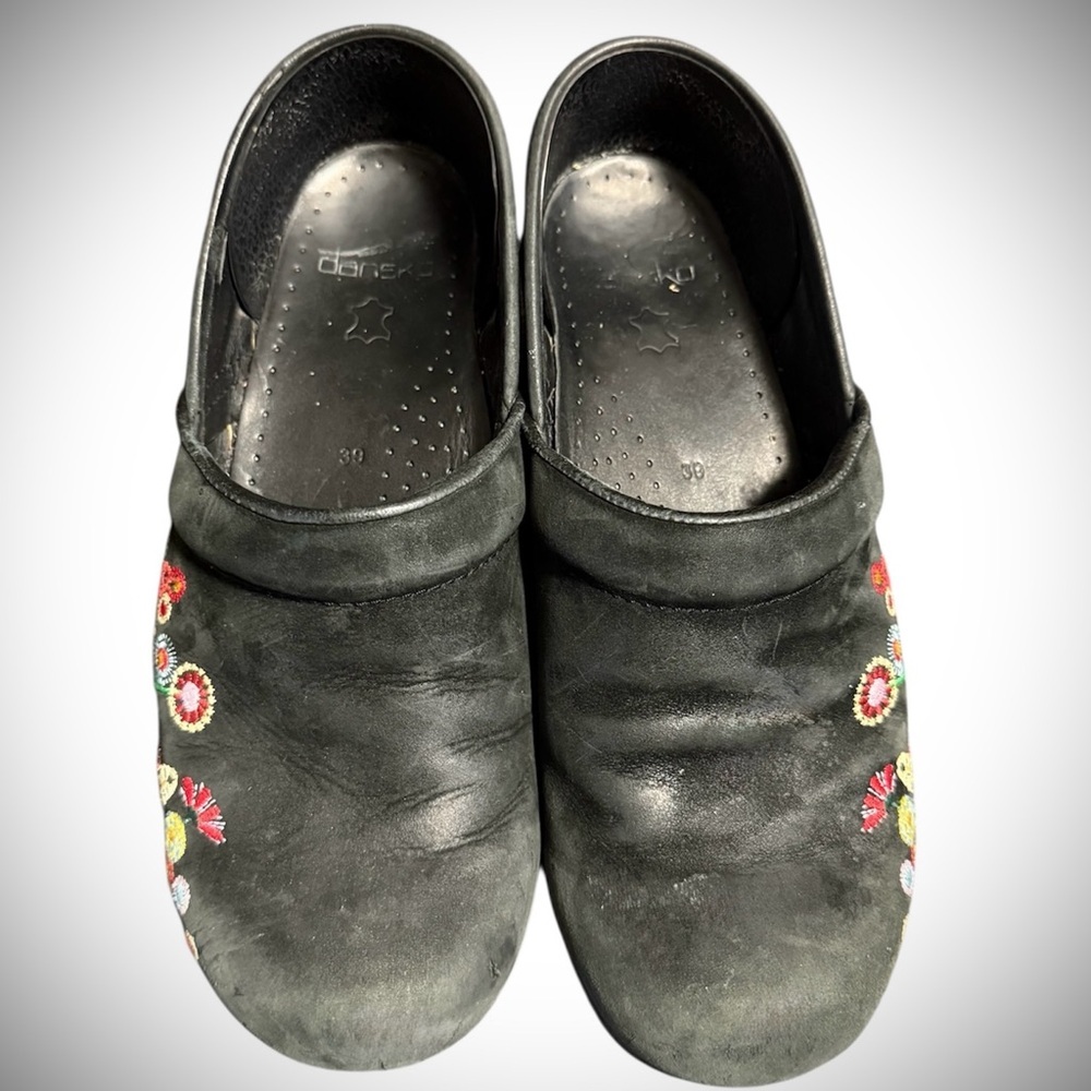 Dansko Black Mules with Colorful Embroidery - Picture 2 of 5